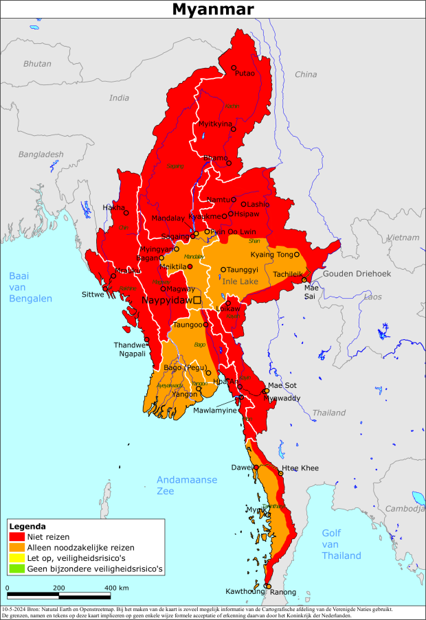 reisadvies kaart Myanmar