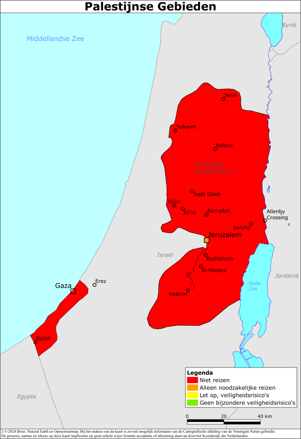 reisadvies kaart Palestijnse Staat