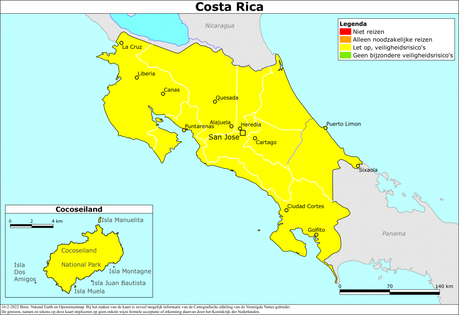 reisadvies kaart Costa Rica