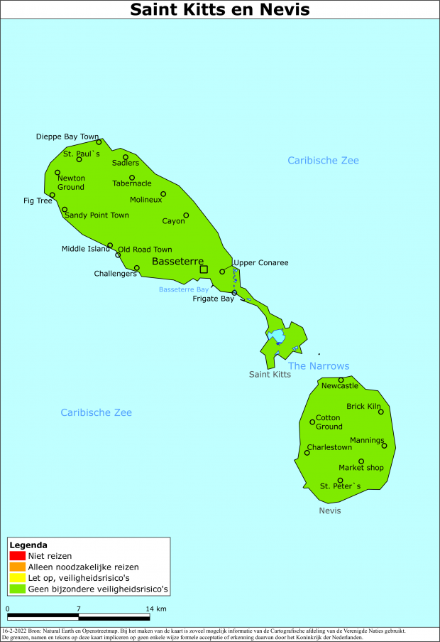 reisadvies kaart St. Kitts en Nevis