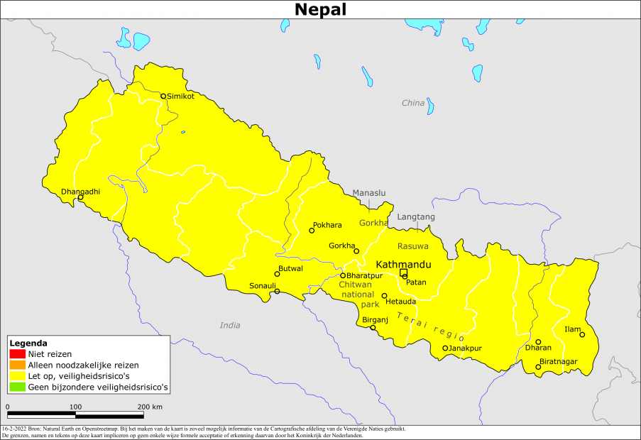 reisadvies kaart Nepal