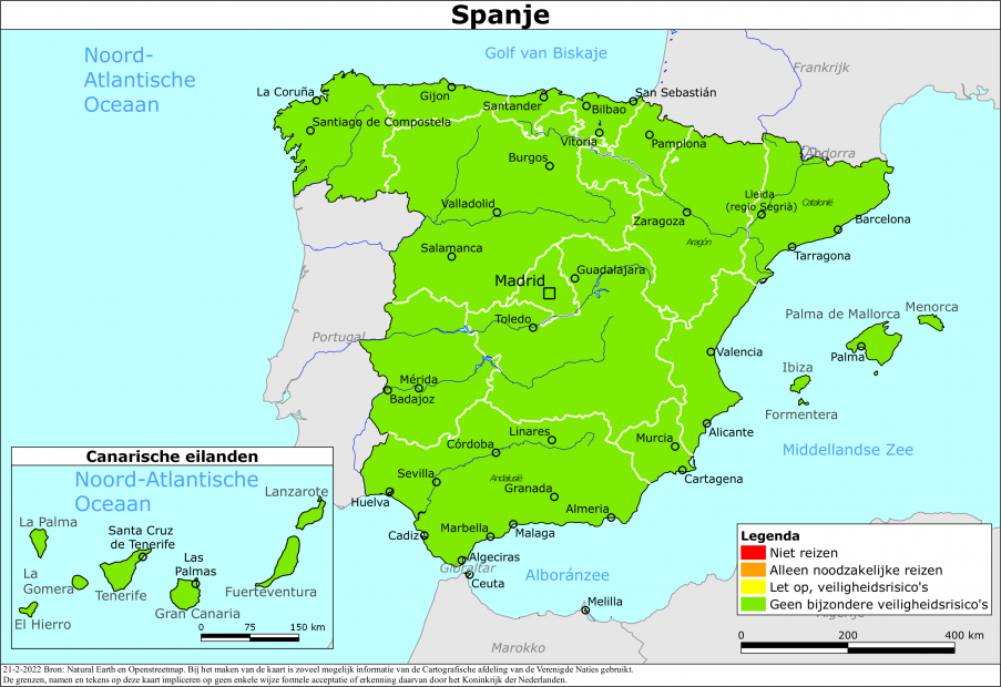 reisadvies kaart Spanje