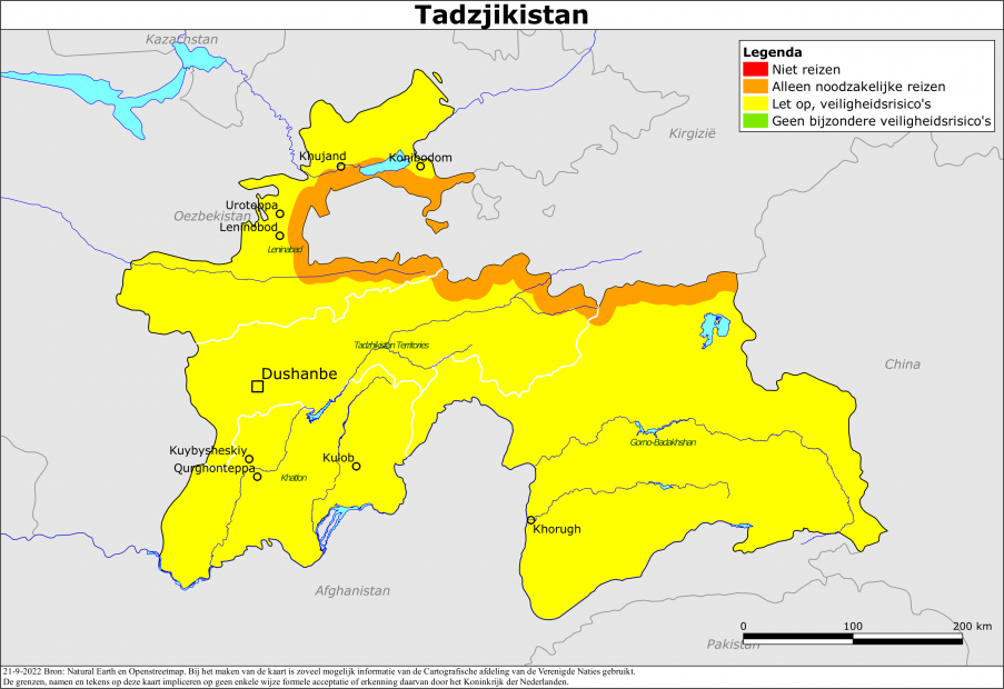 reisadvies kaart Tadzjikistan