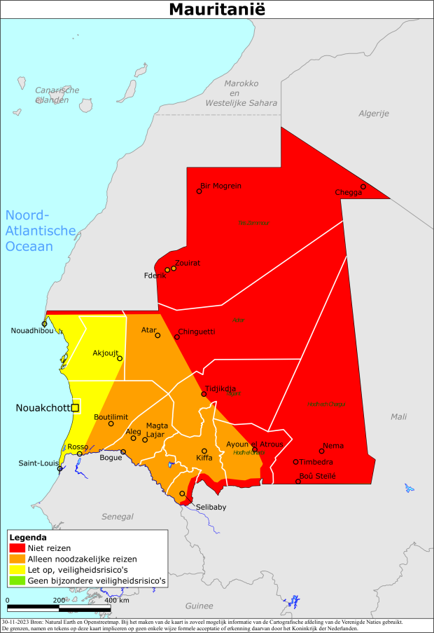 reisadvies kaart Mauritanië
