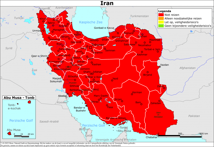 reisadvies kaart Iran