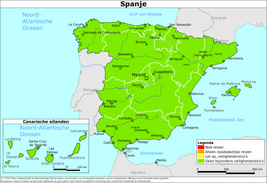 reisadvies kaart Spanje