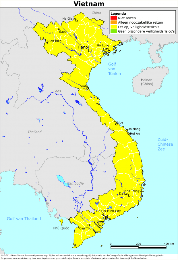 reisadvies kaart Vietnam