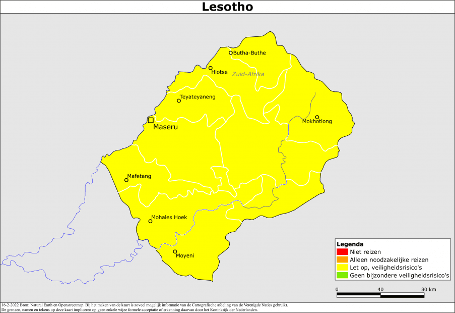 reisadvies kaart Lesotho