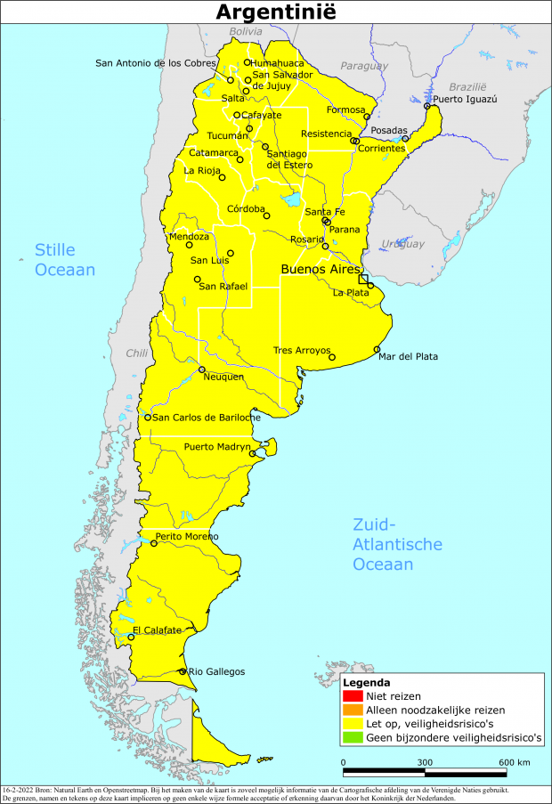reisadvies kaart Argentinië