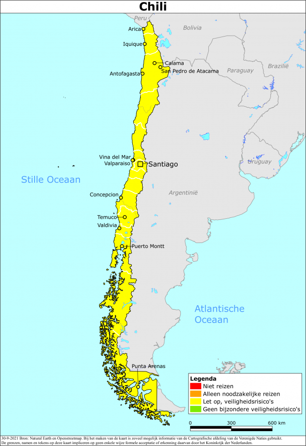 reisadvies kaart Chili