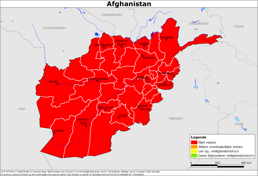 reisadvies kaart Afghanistan