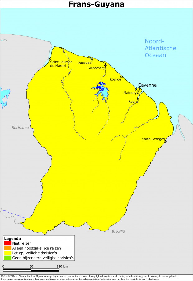 reisadvies kaart Frans Guyana