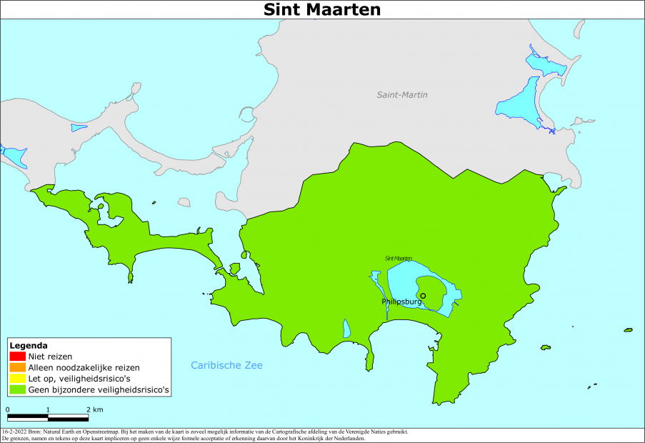 reisadvies kaart St. Maarten