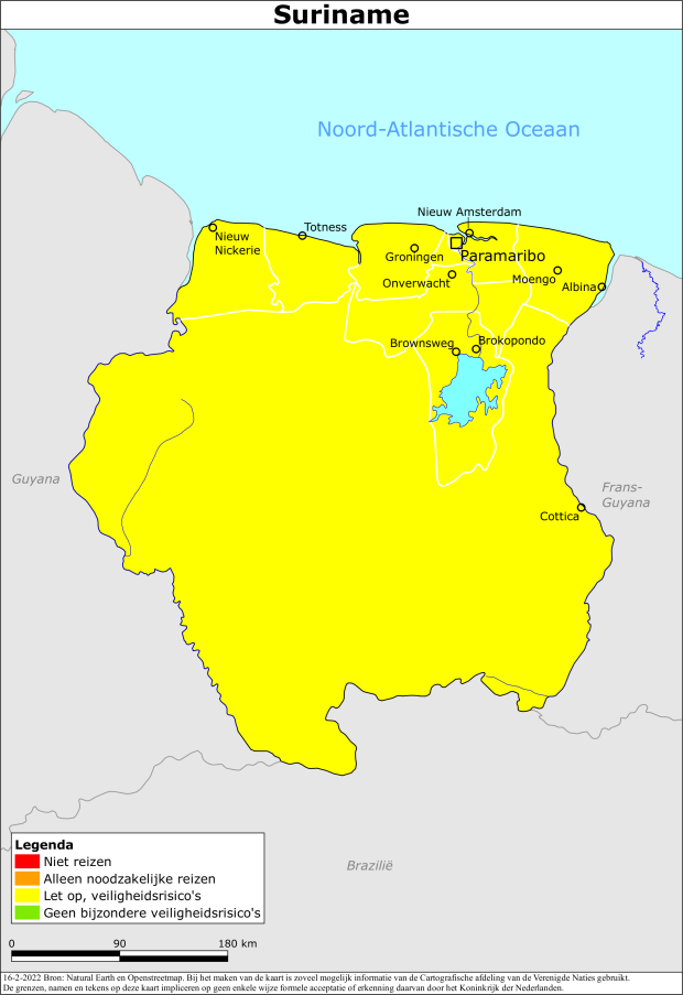 reisadvies kaart Suriname