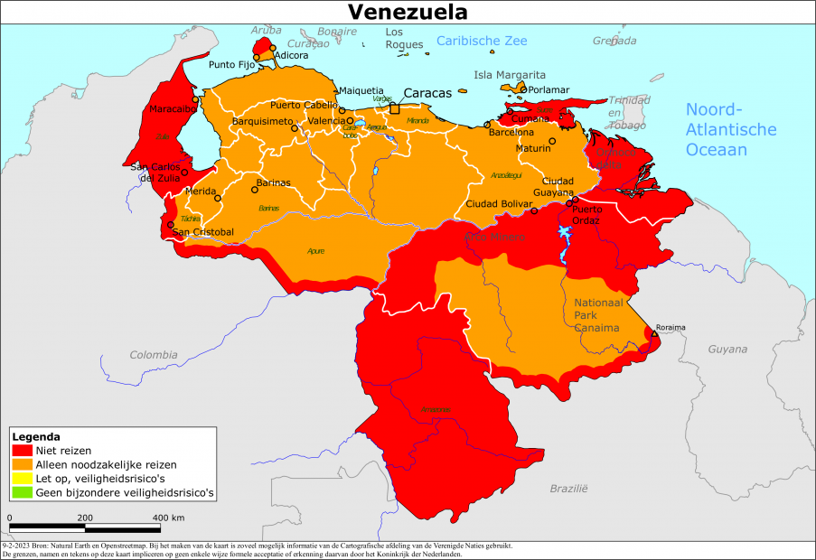reisadvies kaart Venezuela