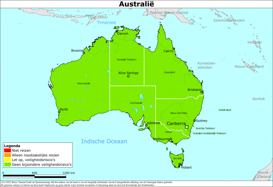 reisadvies kaart Coral Sea eilanden (Australië)