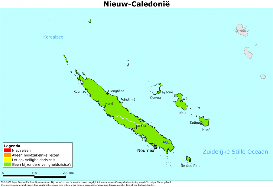 reisadvies kaart Nieuw-Caledonië