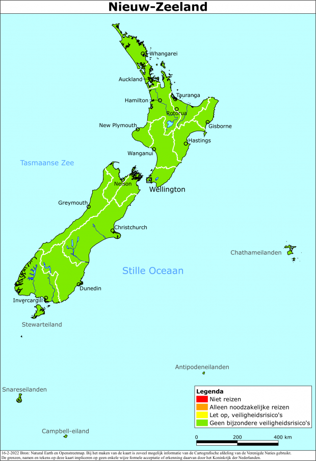 reisadvies kaart Nieuw-Zeeland