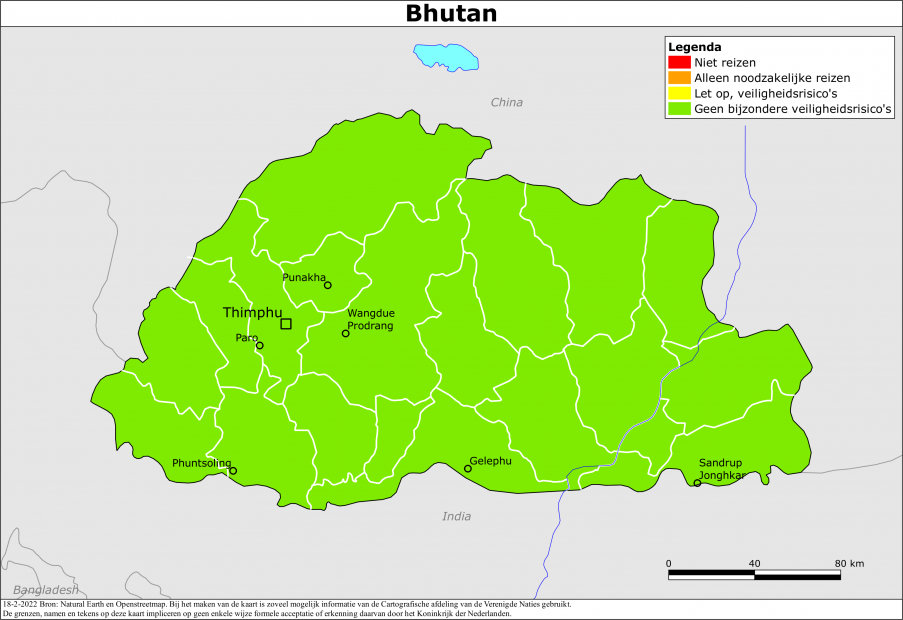 reisadvies kaart Bhutan