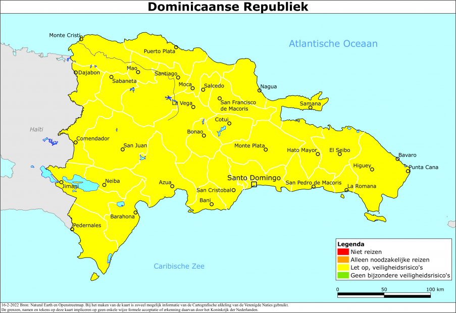reisadvies kaart Dominicaanse Republiek