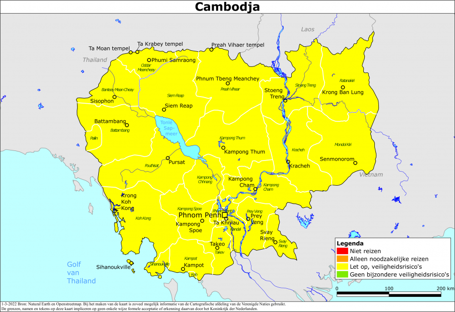 reisadvies kaart Cambodja