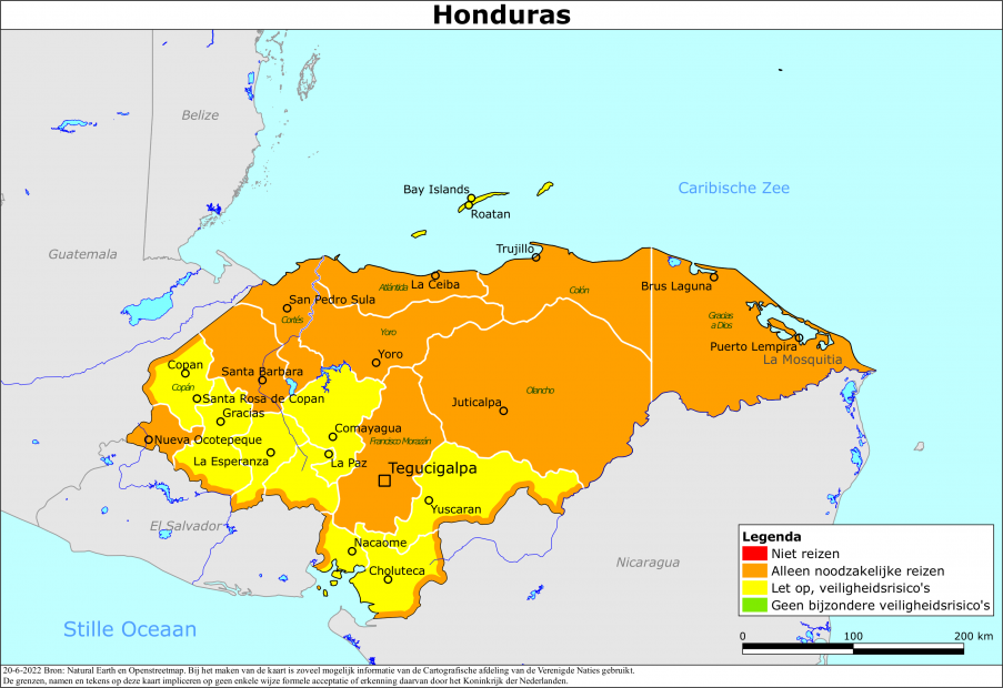 reisadvies kaart Honduras