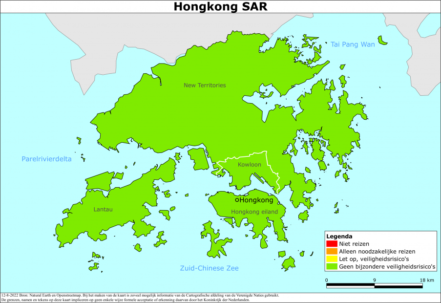 reisadvies kaart Hongkong