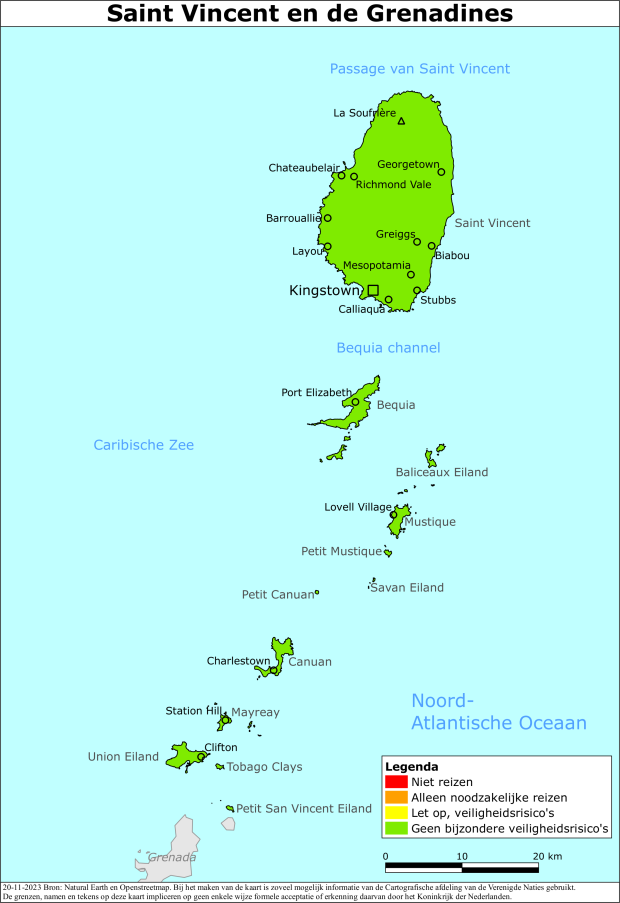 reisadvies kaart St. Vincent en de Grenadines