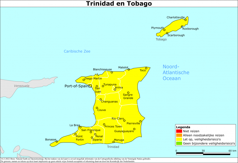 reisadvies kaart Trinidad en Tobago