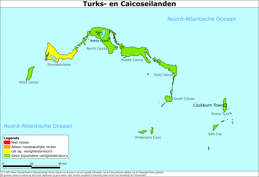 reisadvies kaart Turks- en Caicos-eilanden