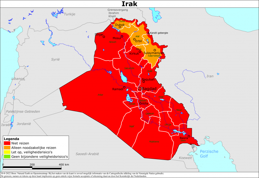reisadvies kaart Irak