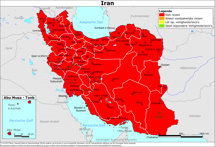 reisadvies kaart Iran