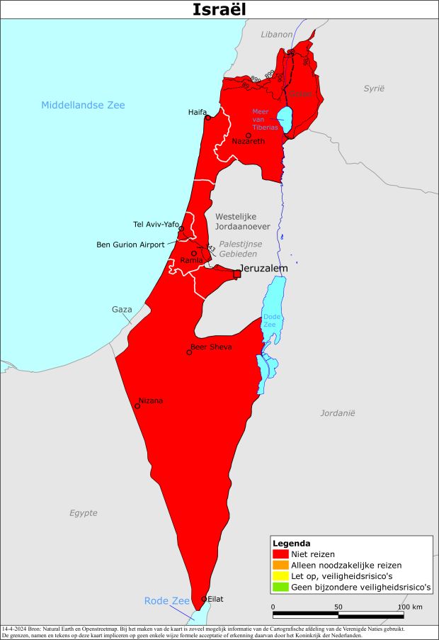 reisadvies kaart Israël
