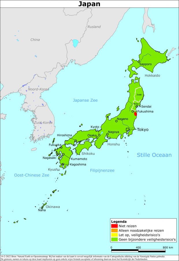 reisadvies kaart Japan