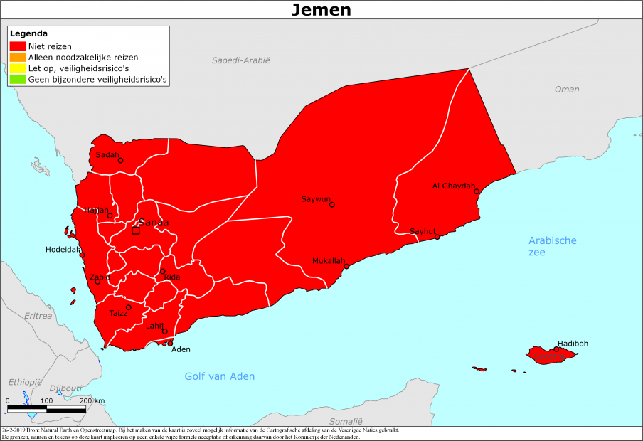 reisadvies kaart Jemen
