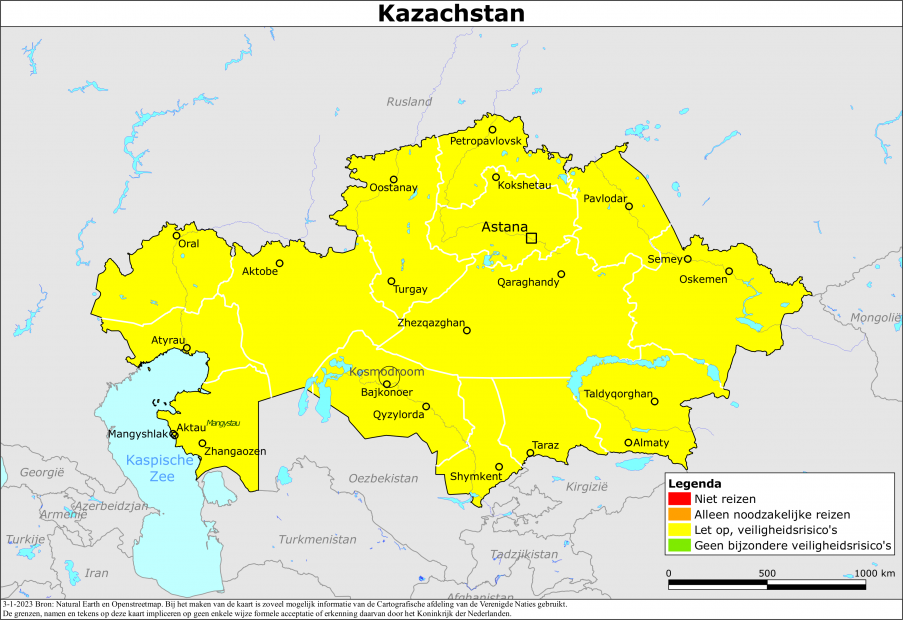 reisadvies kaart Kazachstan