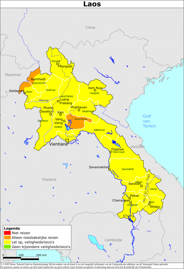 reisadvies kaart Laos