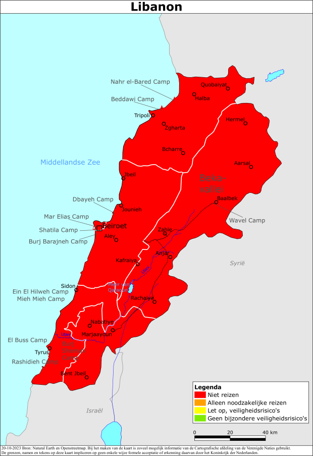 reisadvies kaart Libanon