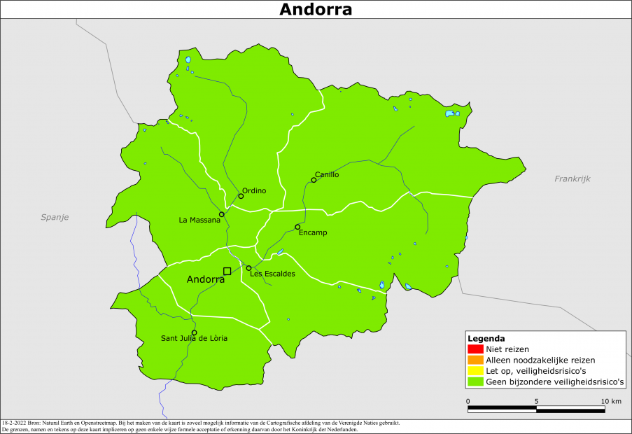 reisadvies kaart Andorra