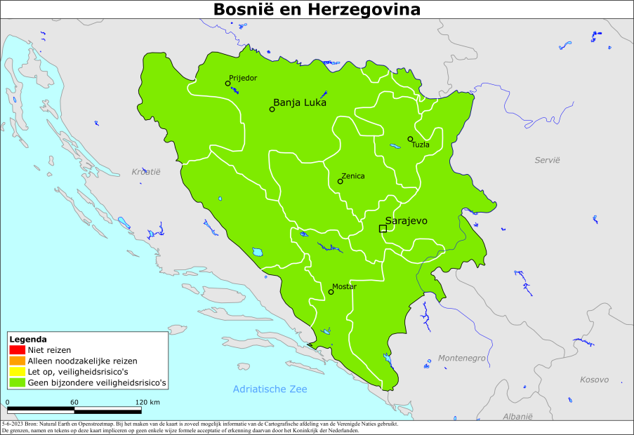reisadvies kaart Bosnië en Herzegovina