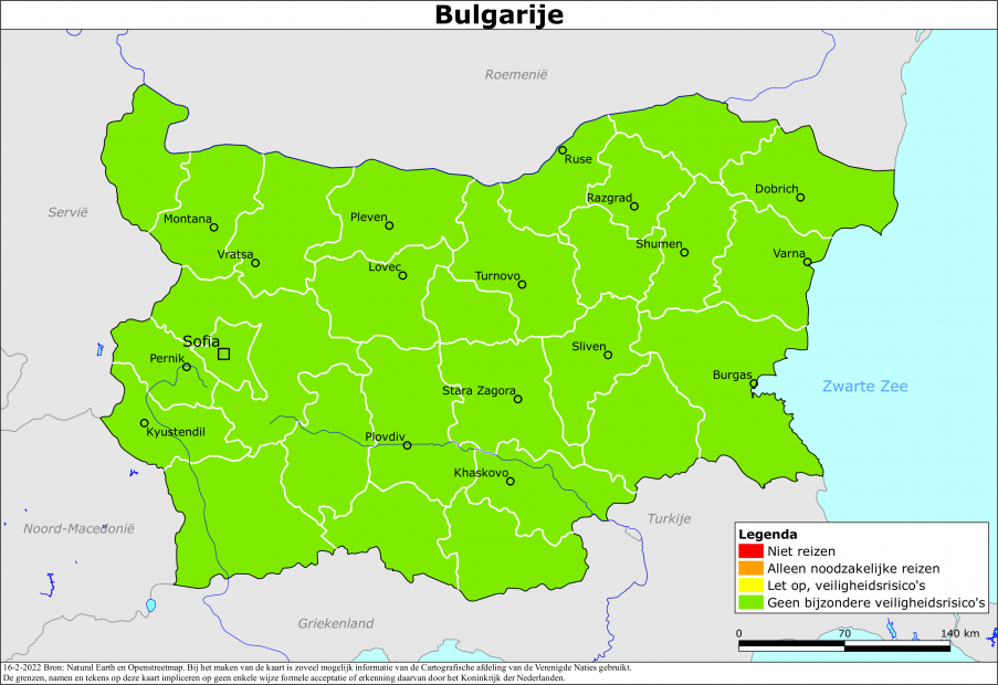 reisadvies kaart Bulgarije