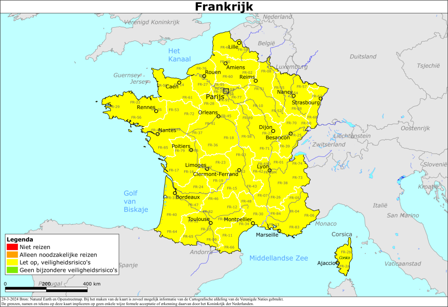 reisadvies kaart Frankrijk