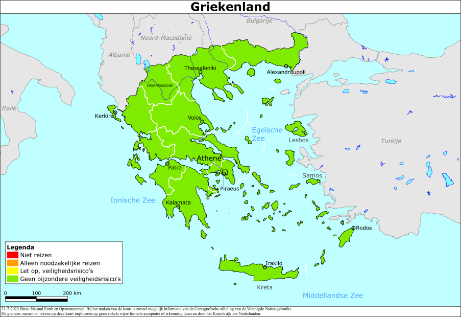 reisadvies kaart Griekenland
