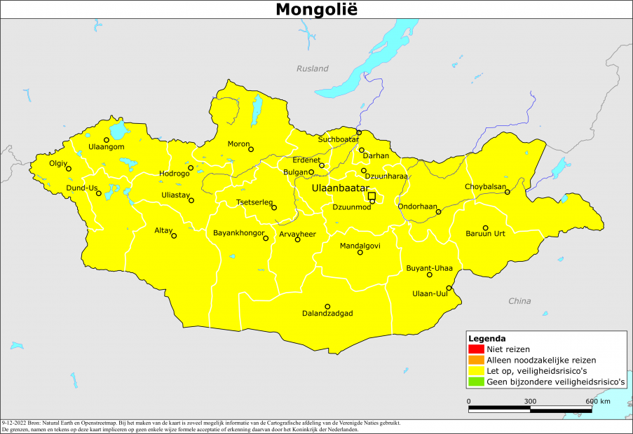 reisadvies kaart Mongolië