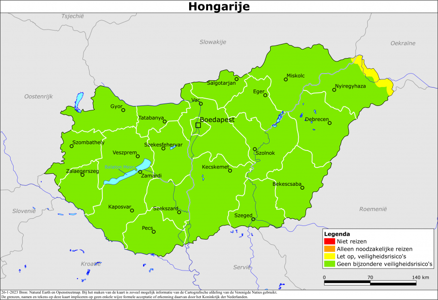 reisadvies kaart Hongarije