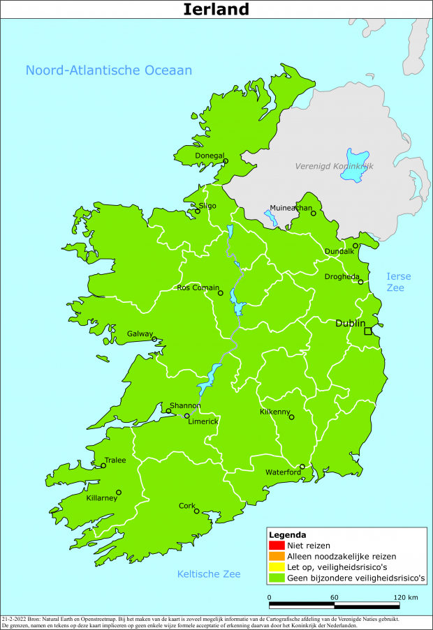 reisadvies kaart Ierland