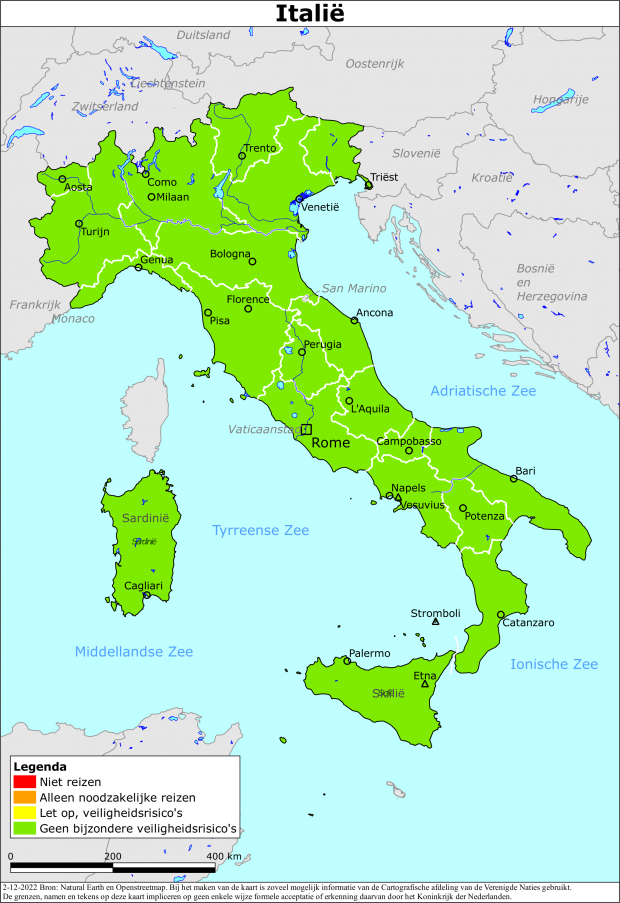reisadvies kaart Italië