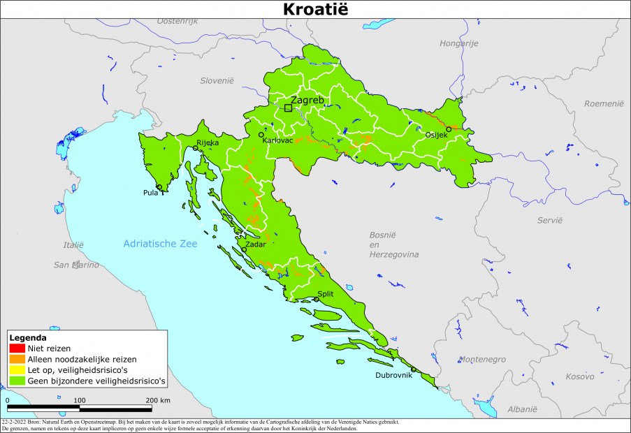 reisadvies kaart Kroatië