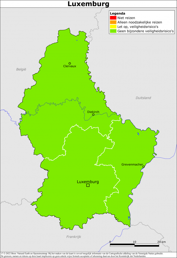 reisadvies kaart Luxemburg