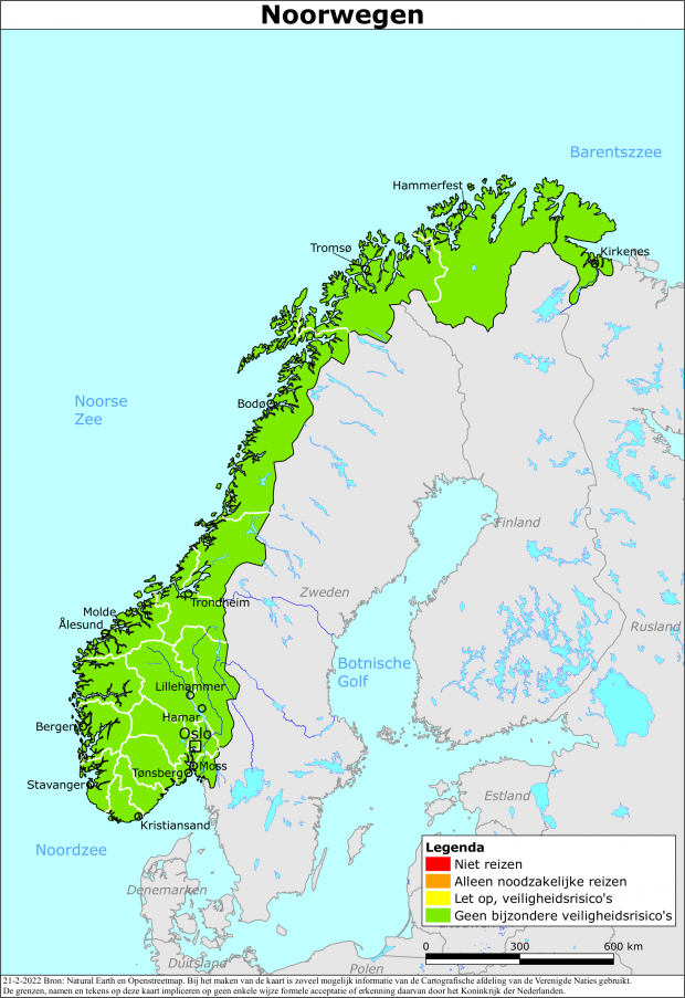 reisadvies kaart Noorwegen